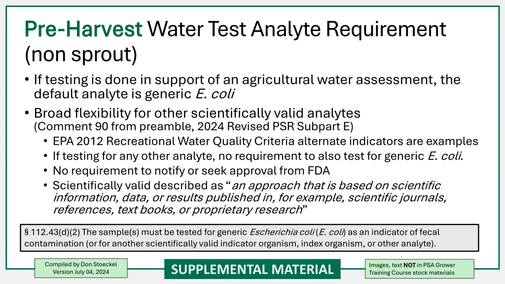 pre pre harvest harvest water test analyte