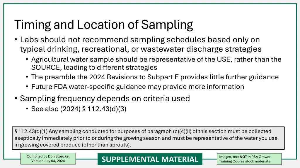 timing and location of sampling labs should