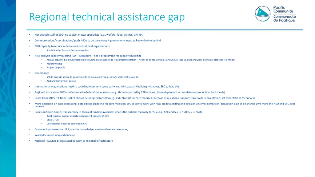 regional technical assistance gap