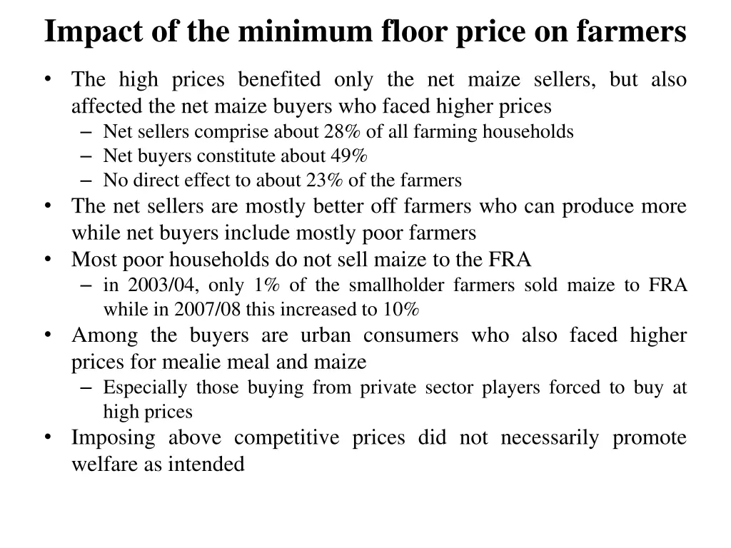 impact of the minimum floor price on farmers