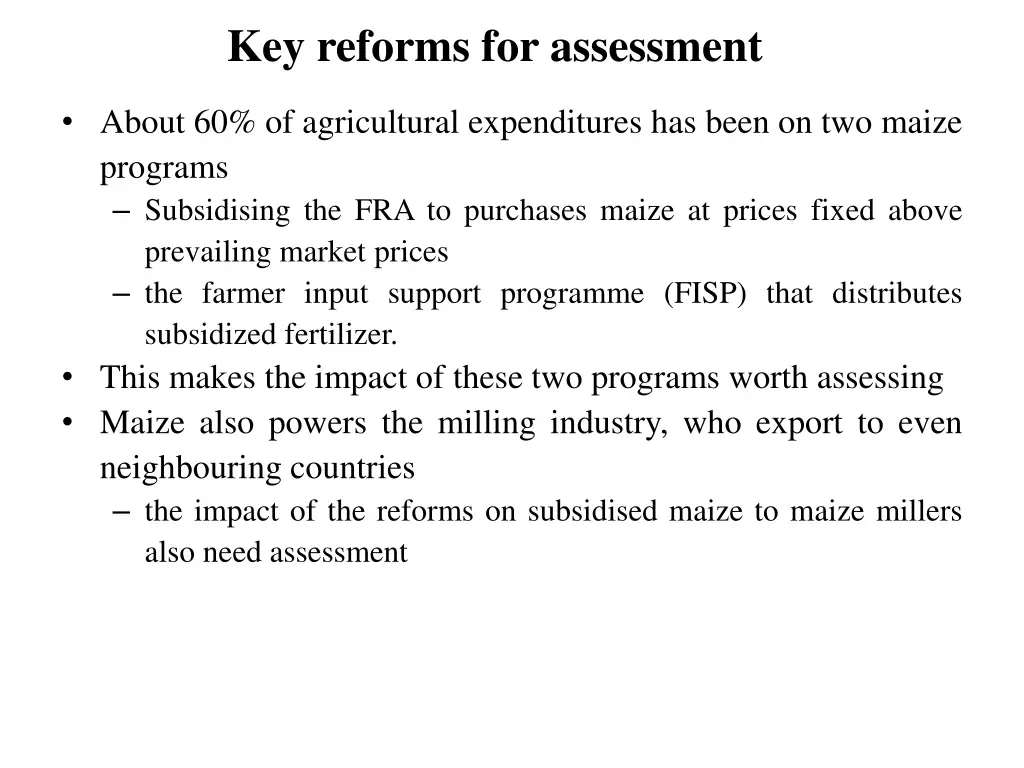 key reforms for assessment