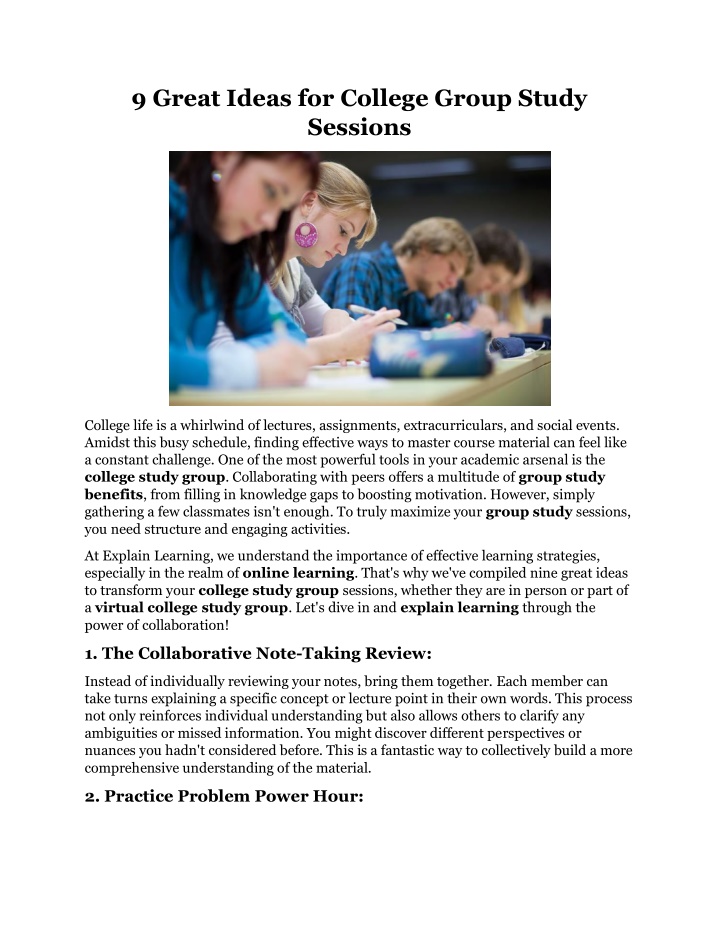 9 great ideas for college group study sessions