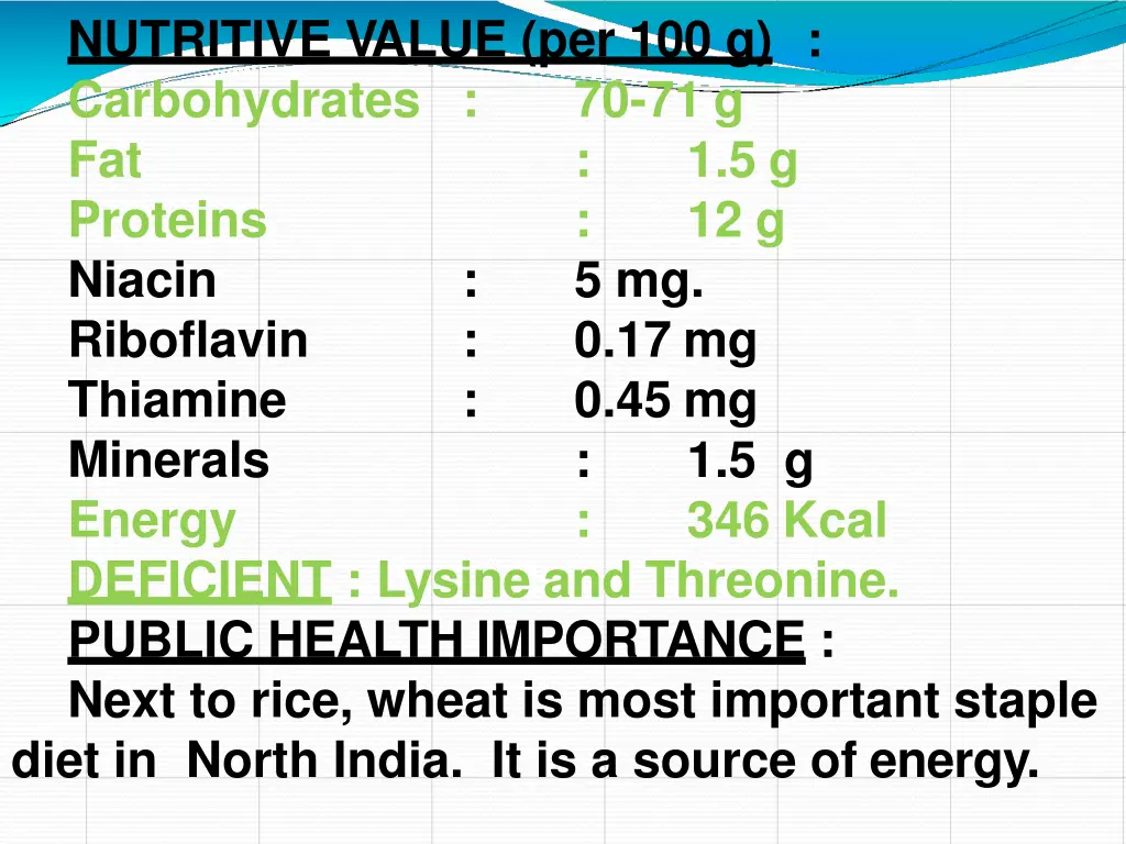 nutritive value per 100 g carbohydrates
