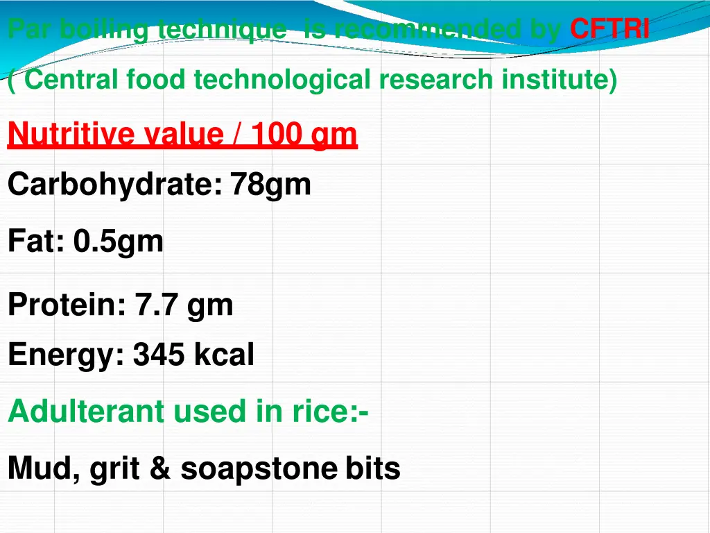 par boiling technique is recommended by cftri