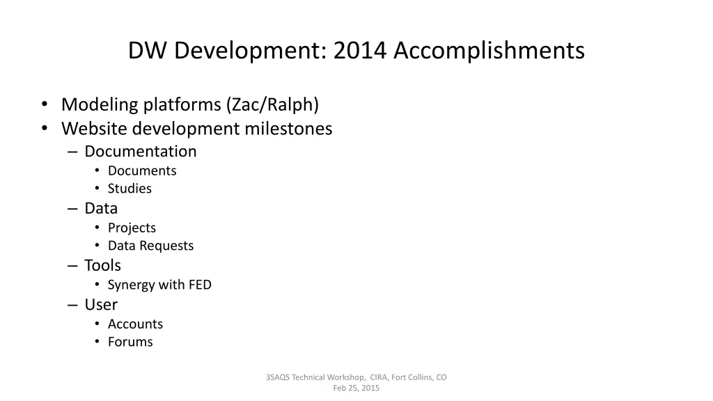 dw development 2014 accomplishments