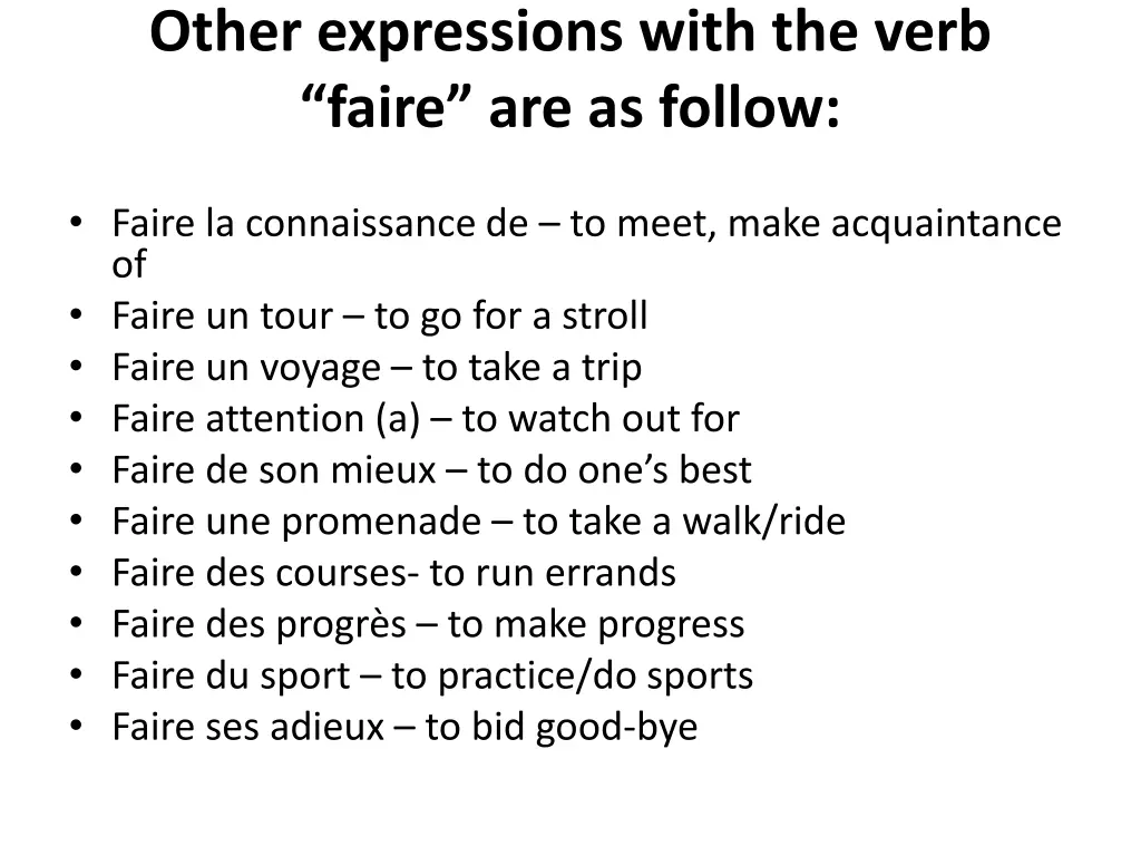 other expressions with the verb faire