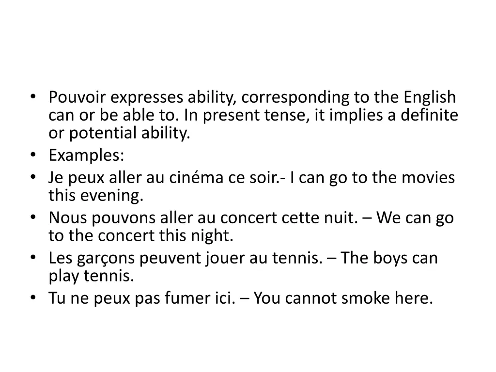 pouvoir expresses ability corresponding