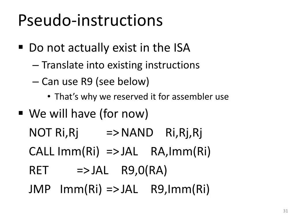 pseudo instructions