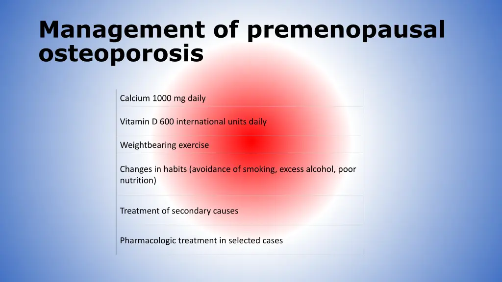 management of premenopausal osteoporosis