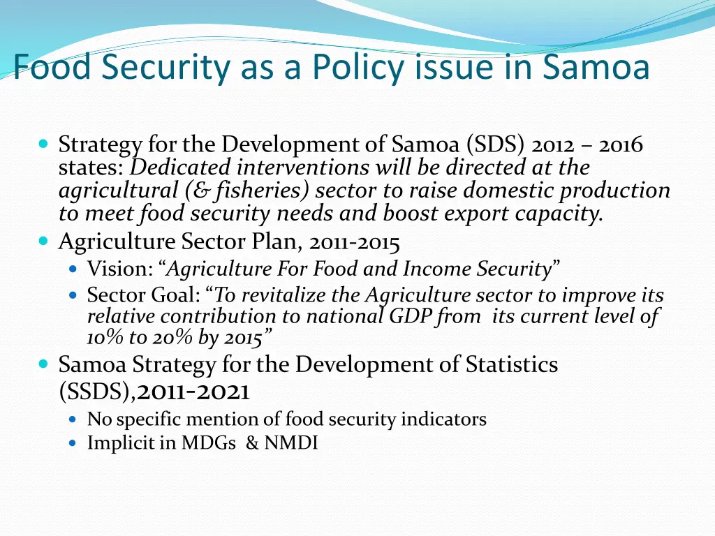 food security as a policy issue in samoa