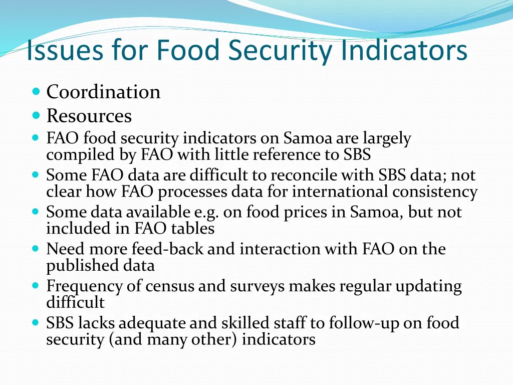 issues for food security indicators