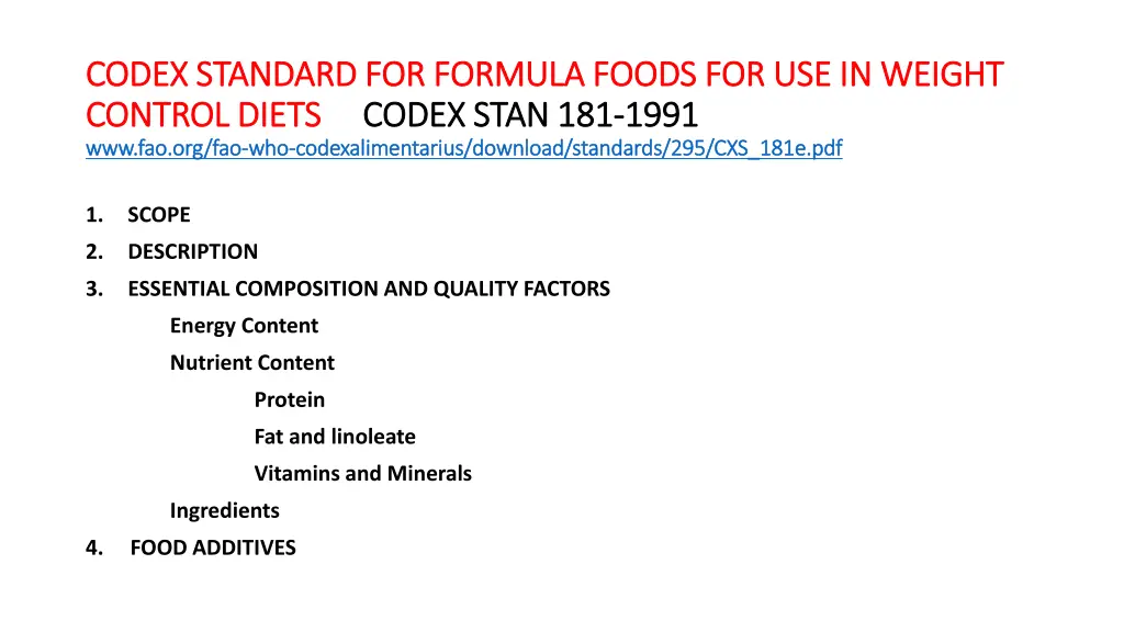 codex standard for formula foods