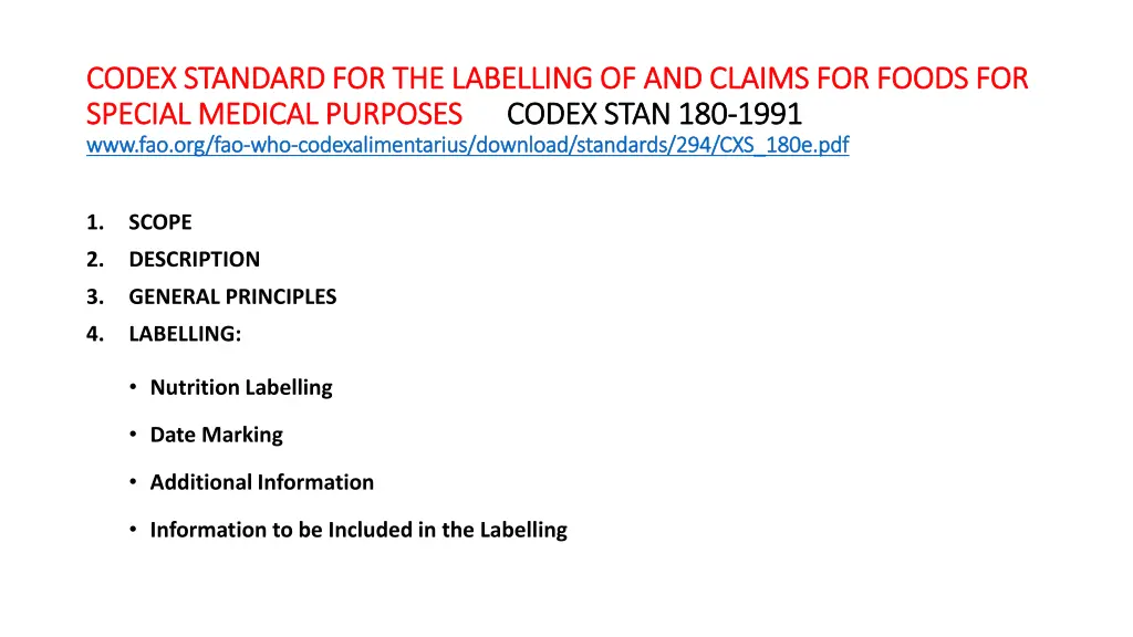 codex standard for the labelling of and claims