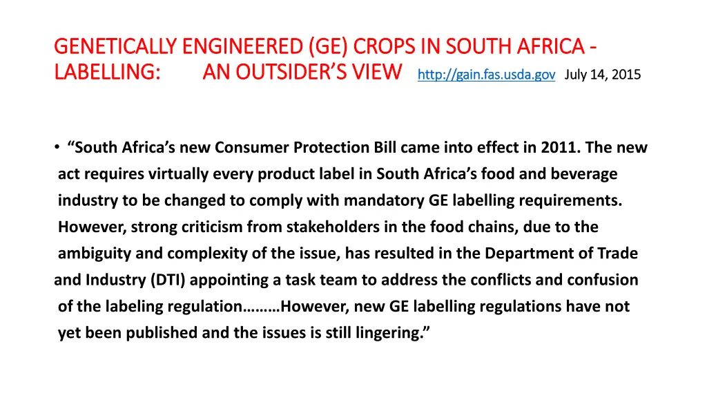 genetically engineered ge crops in south africa