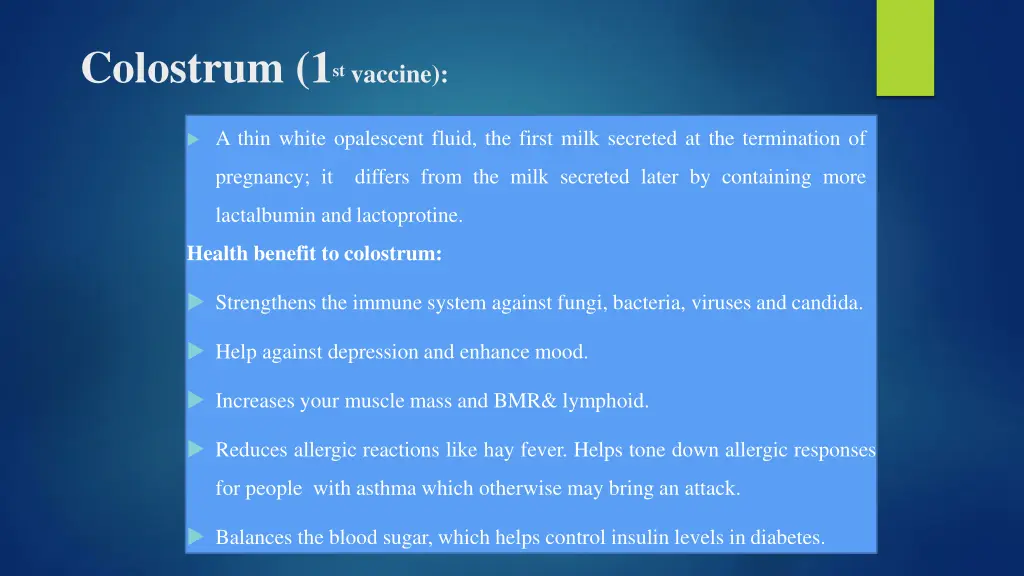 colostrum 1 st vaccine
