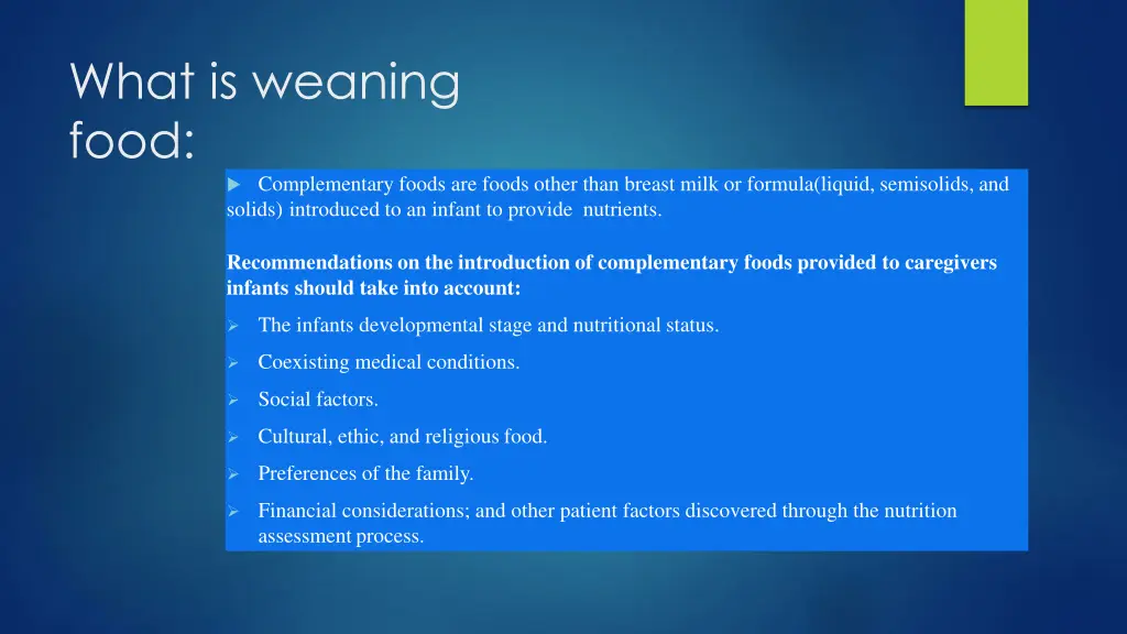 what is weaning food complementary foods