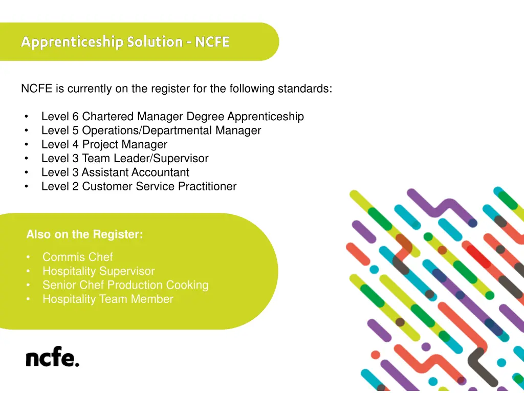ncfe is currently on the register