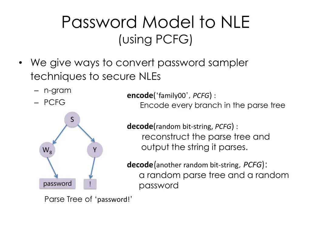 password model to nle using pcfg