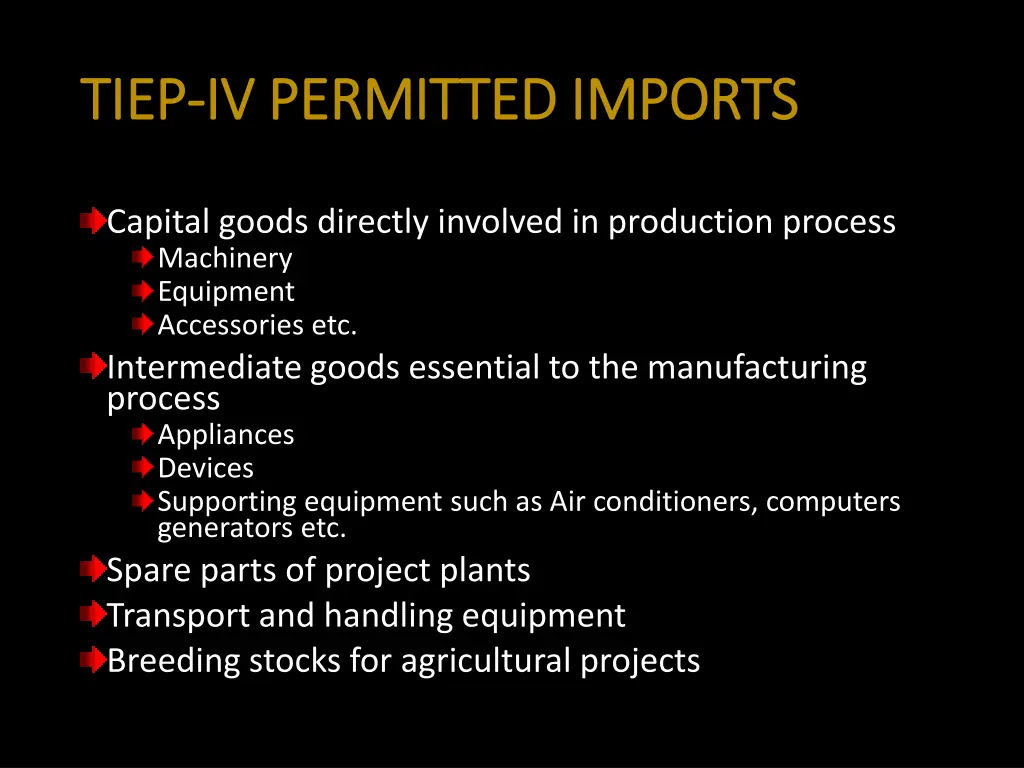 tiep tiep iv permitted imports iv permitted