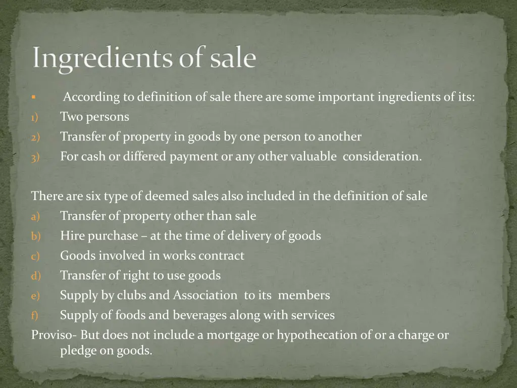 ingredients of sale