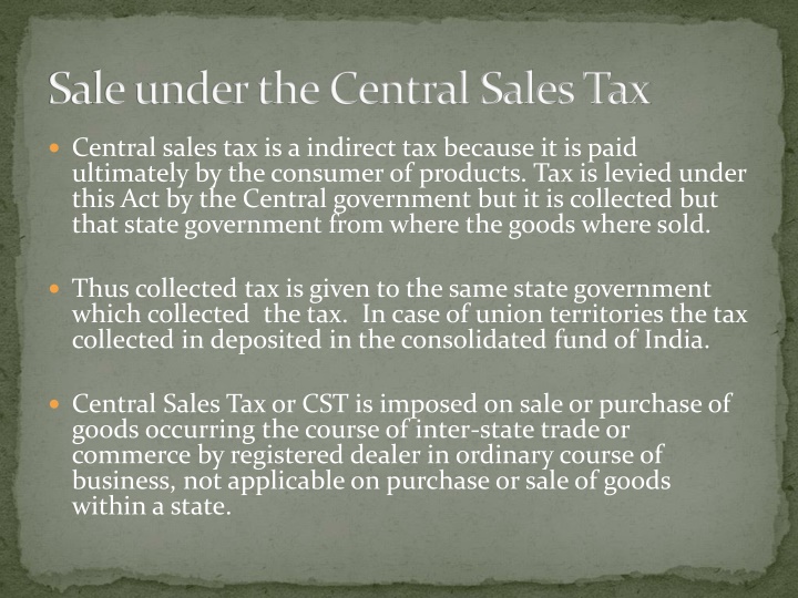 sale under the central sales tax