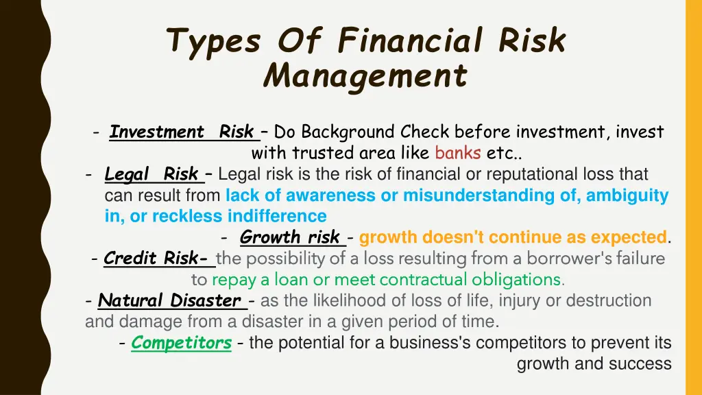 types of financial risk management