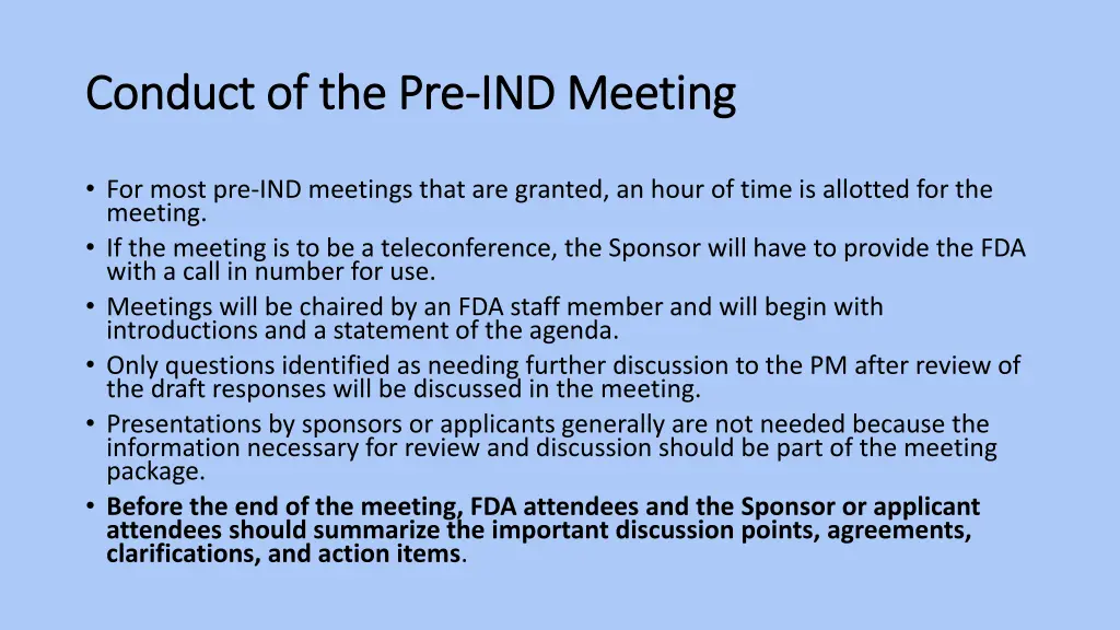 conduct of the pre conduct of the pre ind meeting