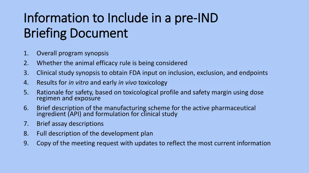 information to include in a pre information 1
