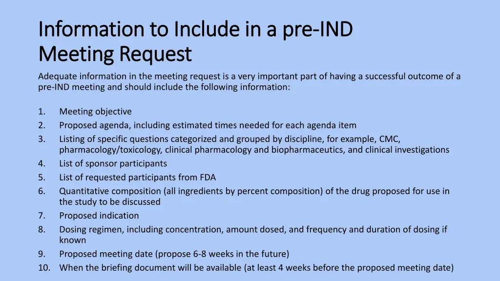 information to include in a pre information