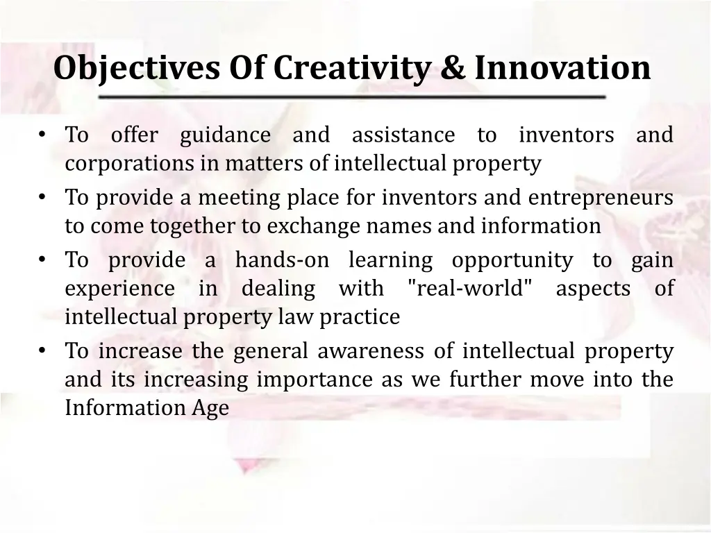 objectives of creativity innovation
