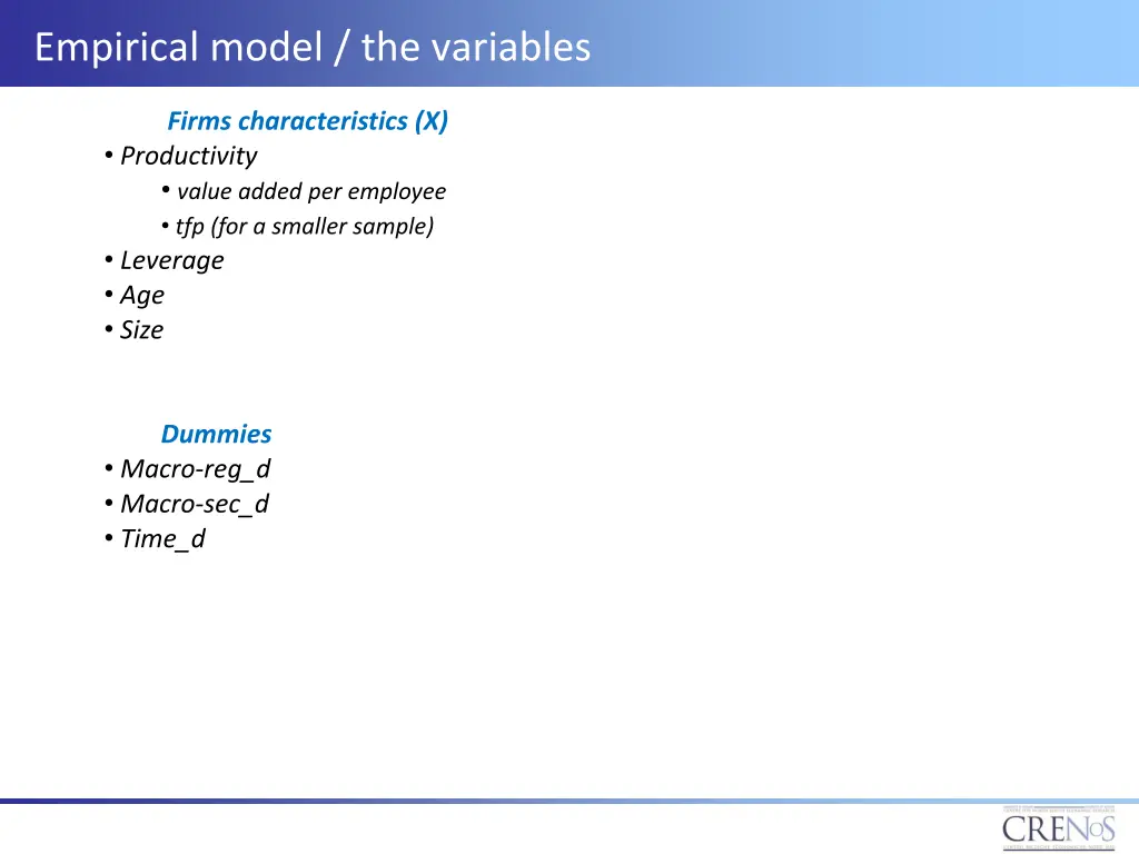 empirical model the variables 1