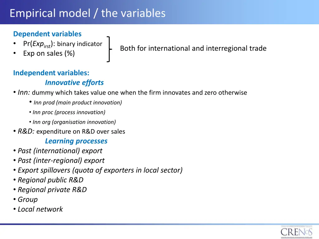 empirical model the variables