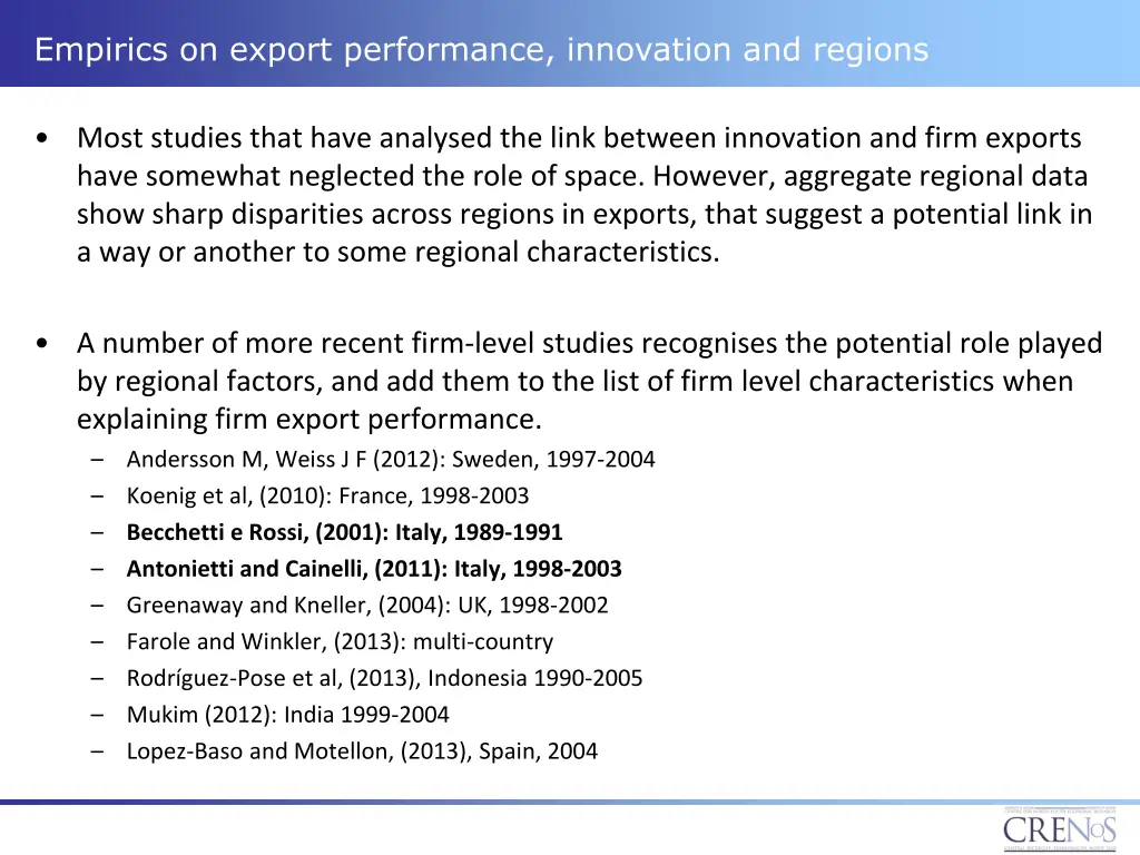 empirics on export performance innovation