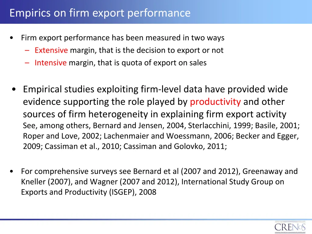 empirics on firm export performance