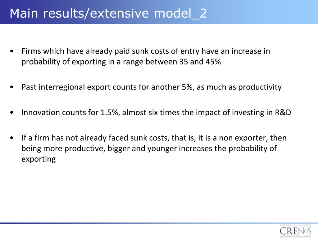 main results extensive model 2
