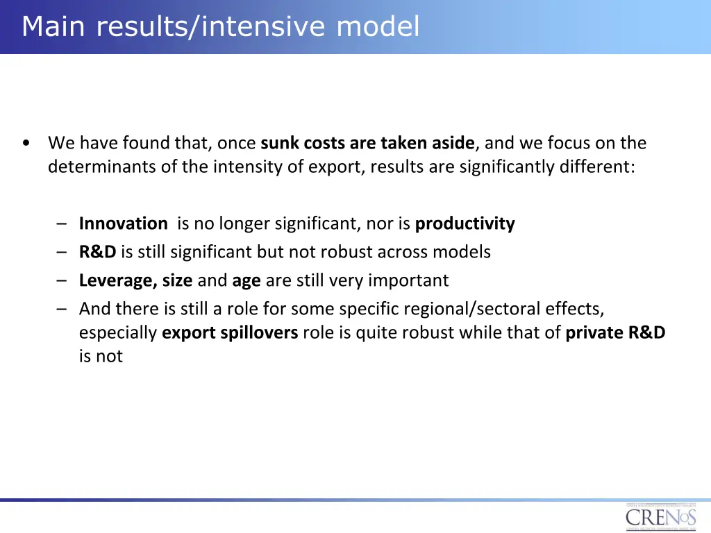 main results intensive model