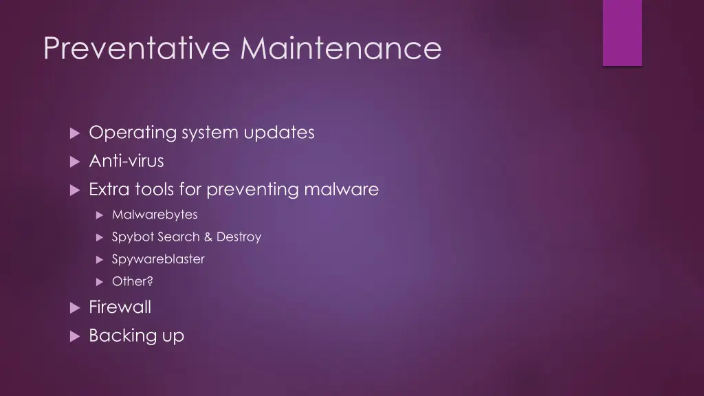 preventative maintenance
