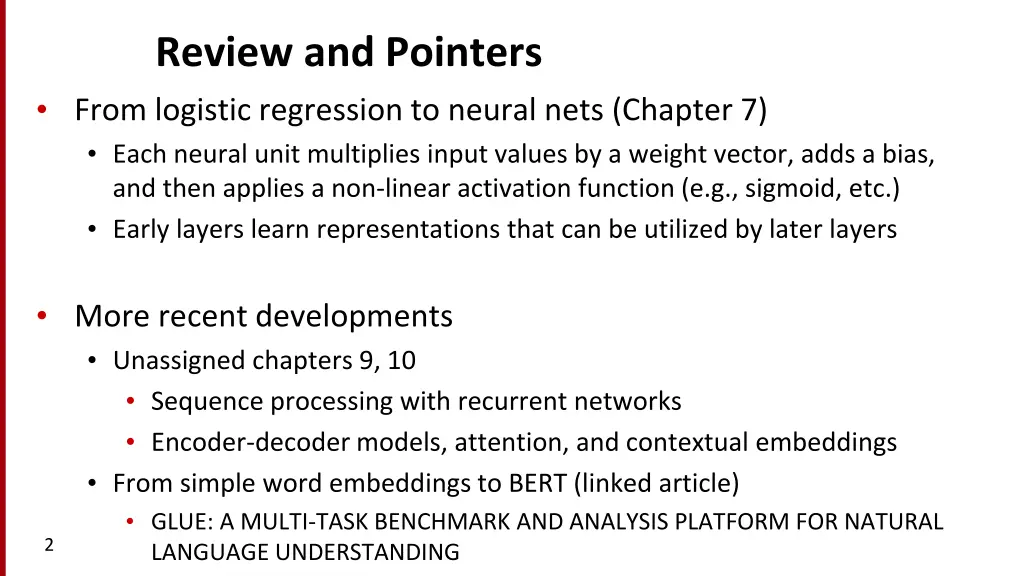 review and pointers from logistic regression