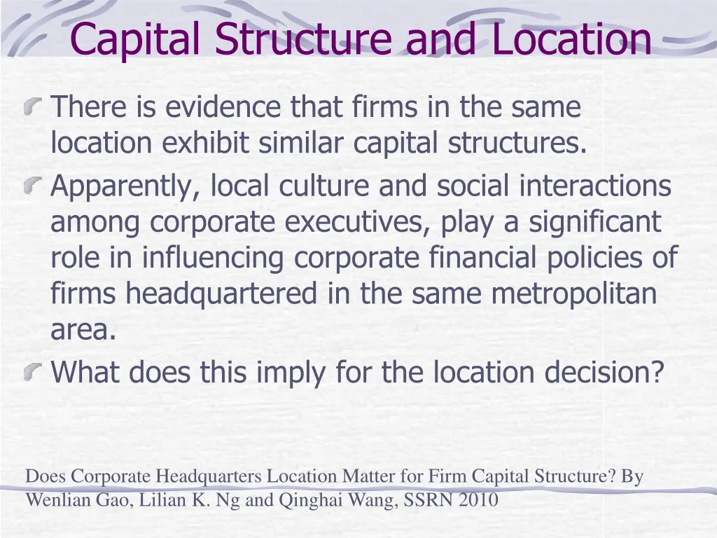 capital structure and location
