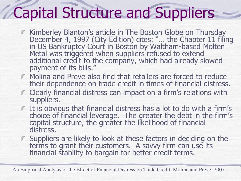 capital structure and suppliers