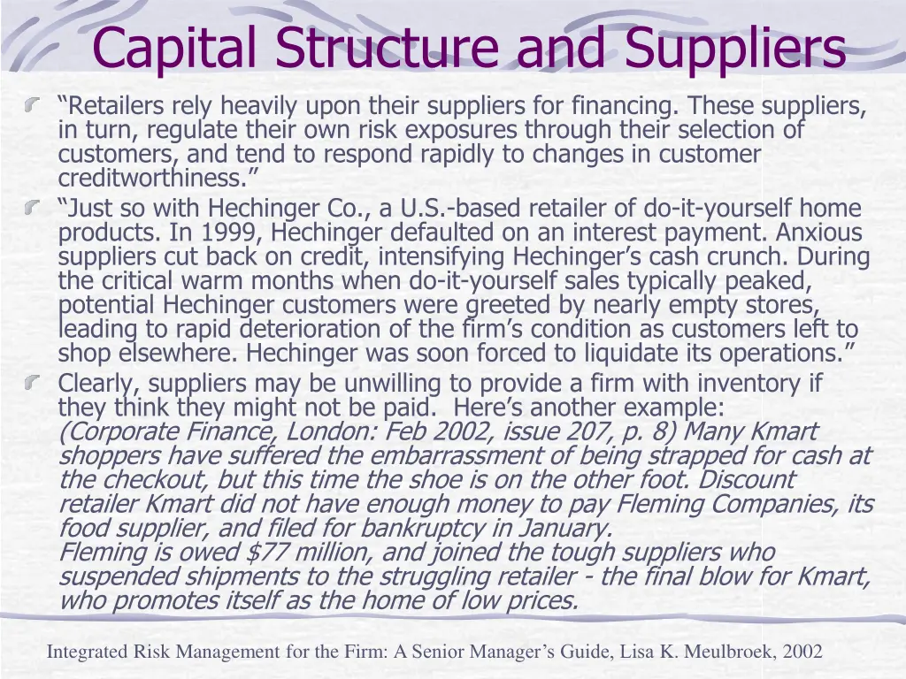 capital structure and suppliers retailers rely