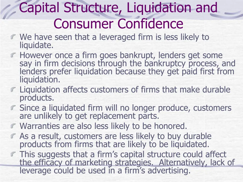 capital structure liquidation and consumer