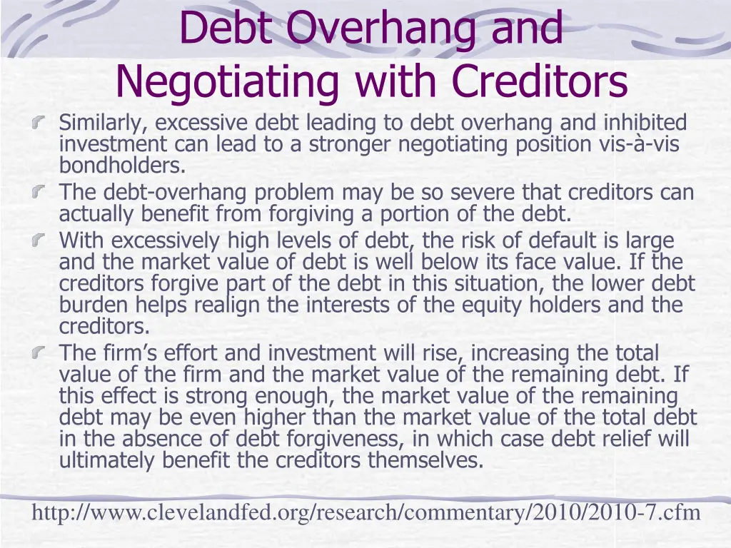 debt overhang and negotiating with creditors