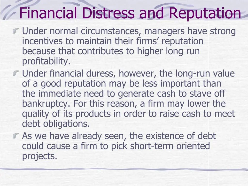 financial distress and reputation