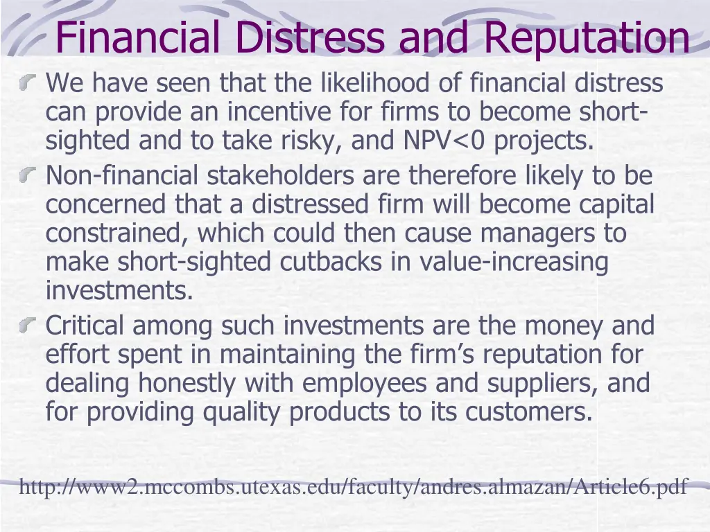 financial distress and reputation we have seen