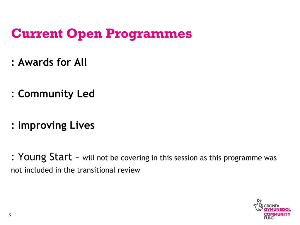 current open programmes