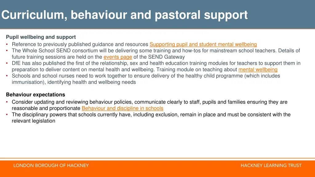 curriculum behaviour and pastoral support