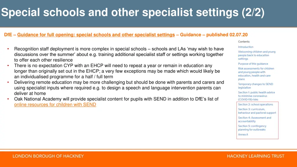special schools and other specialist settings 2 2