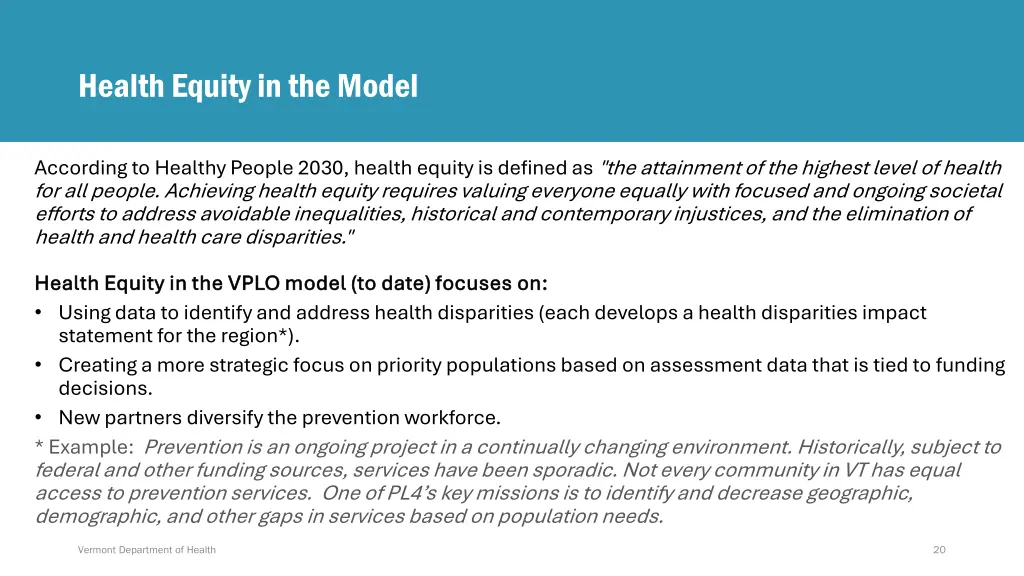 health equity in the model