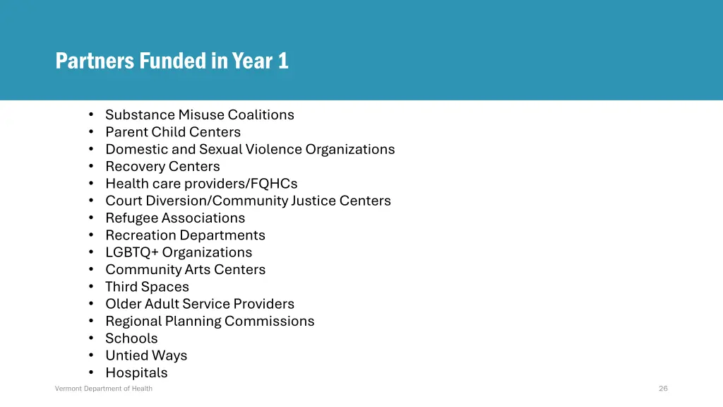 partners funded in year 1